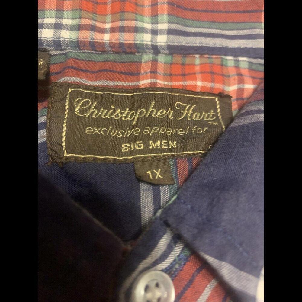 Vtg C Hart Button Up Shirt Big Men 1XL Blue Red Plaid Pearl Snap Western Cowboy - Picture 2 of 9
